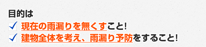 目的は現在の雨漏りを無くす・建物全体を考え、雨漏り予防