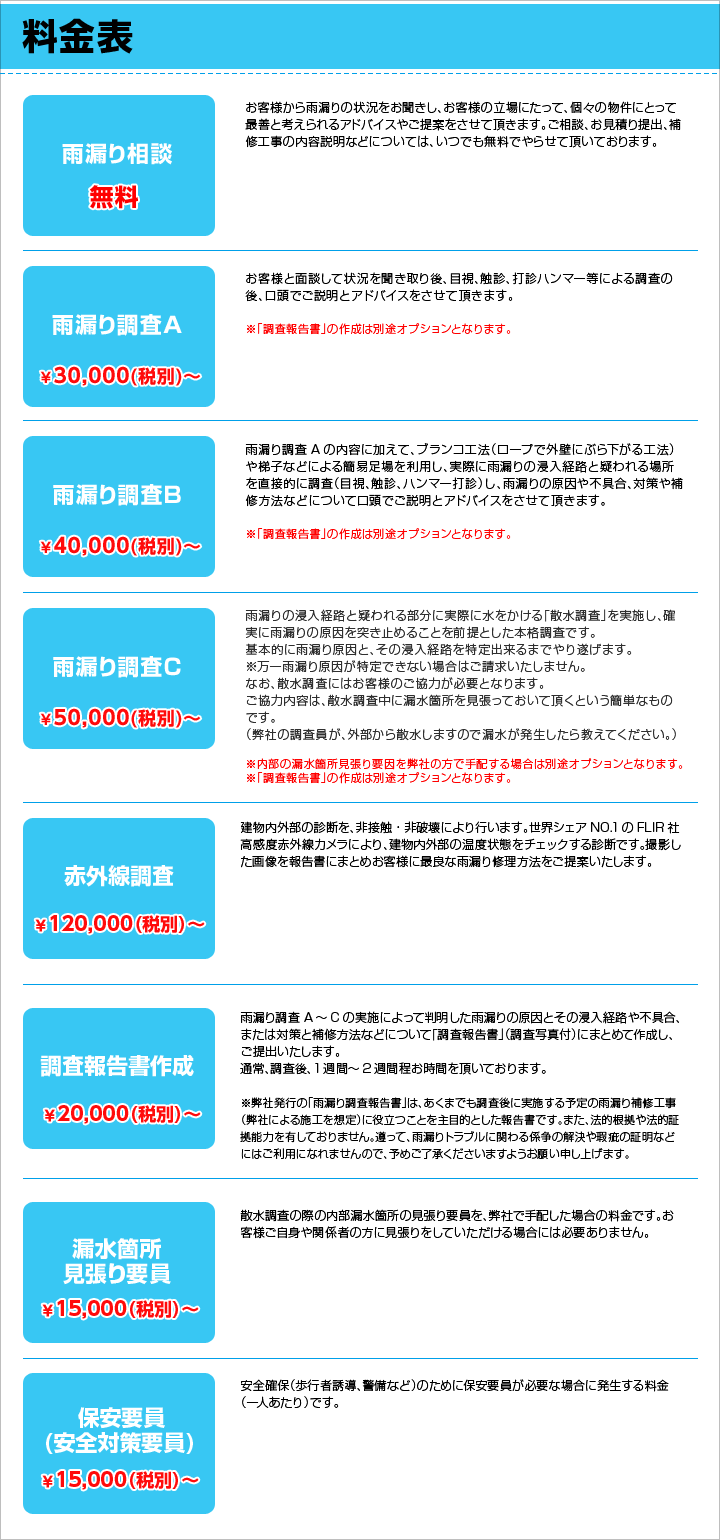 雨漏り診断 価格表